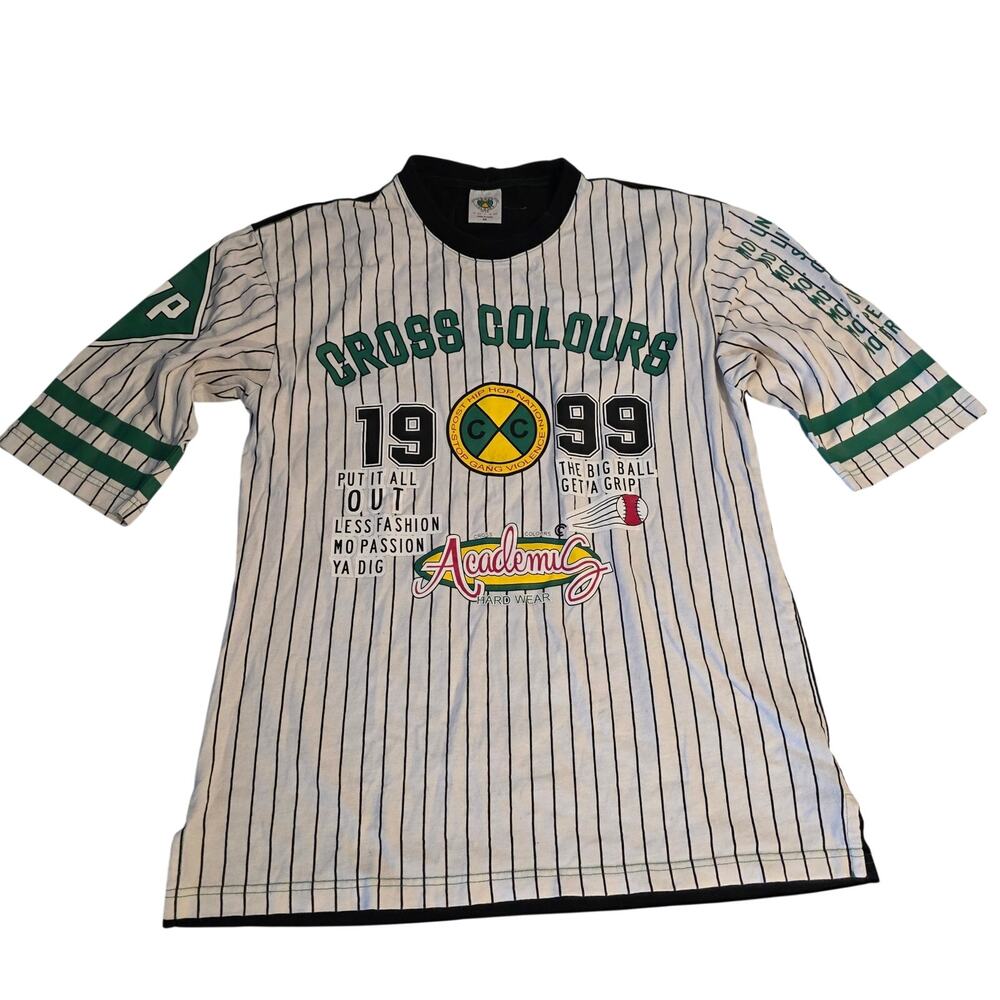 Vintage 90s Cross Colours 1999 Academic Hard Wear Pinstripe Jersey  Mens Medium